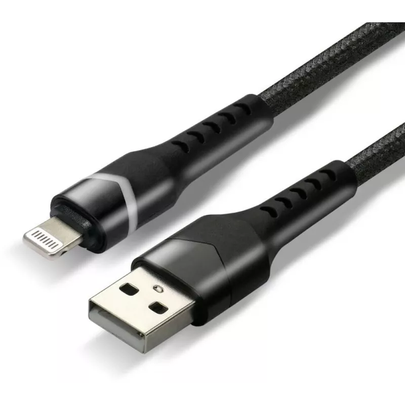 Cabo trançado everActive CBB-1IBR USB-A para Lightning RGB LED 1m 2.4A preto