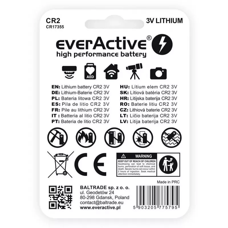 everActive Pilha de lítio CR2 3V 850mAh (pack de 1 blister)
