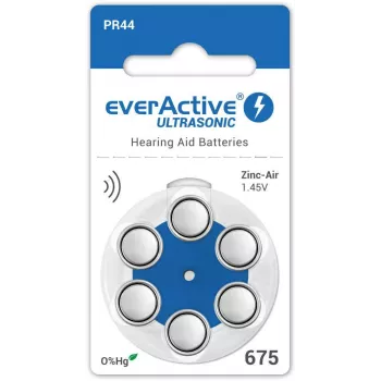 Pilhas para aparelhos auditivos everActive ULTRASONIC 675 zinco-ar PR44 (blister de 6)