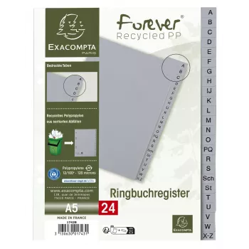 Exacompta conjunto de separadores de índice meio formato A-Z cinzento 24 abas 1 conjunto