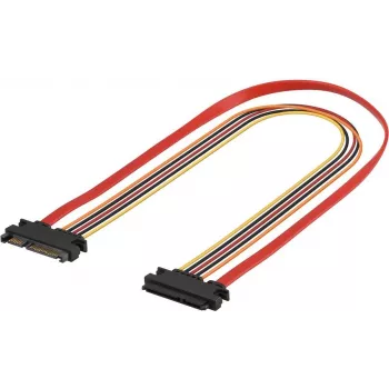 EXERTIS CONNECT Cabo de extensão SATA, ficha SATA 22 pinos para conector fêmea SATA 22 pinos (5V + 12V), 0,5 m, para extensão da interface de dados e alimentação SATA, preto 147500