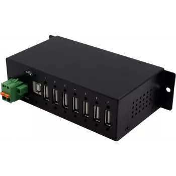 EXSYS EX-1179HMVS hub USB 2.0 industrial de metal de 7 portas com montagem em calha DIN, 480 Mbit/s, proteção ESD, -40 a 85°C