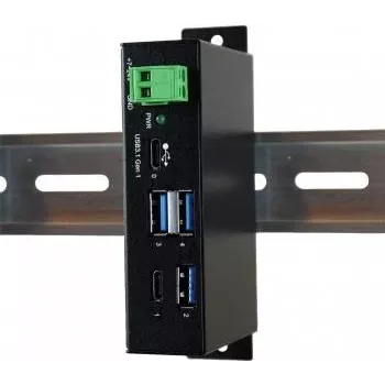 EXSYS EX-1195HMS Hub USB 3.1 Gen 1 industrial de 4 portas com USB-C, montagem em calha DIN, 9-48V DC