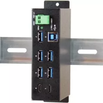 Hub industrial de 7 portas USB 3.1 Gen 1 para calha DIN EXSYS EX-1197HMS com alimentação DC