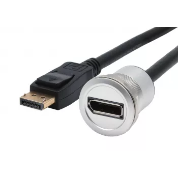 Cabo adaptador DisplayPort de montagem em painel EXSYS EX-49185, 30 cm, ficha para conector fêmea, caixa metálica, 4K 60Hz