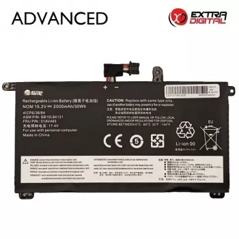 Bateria de portátil de substituição Extra Digital Advanced para Lenovo ThinkPad X1 Carbon / X1 Yoga – 01AV493, 2000mAh, 11.52V, Li-ion, preto