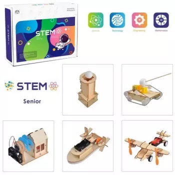EXTRA DIGITAL Conjunto de construção em madeira Jovem Laboratório de Inventores, 5 modelos educativos