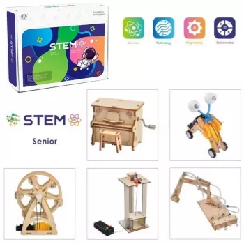 EXTRA DIGITAL Conjunto de construção em madeira Jovem Laboratório de Inventores, 5 modelos educativos