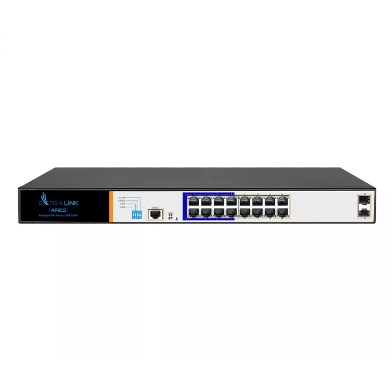 Extralink ARES switch PoE, 16x Gigabit PoE/PoE+, 2x SFP, 1x porta de consola, 150W, gerido