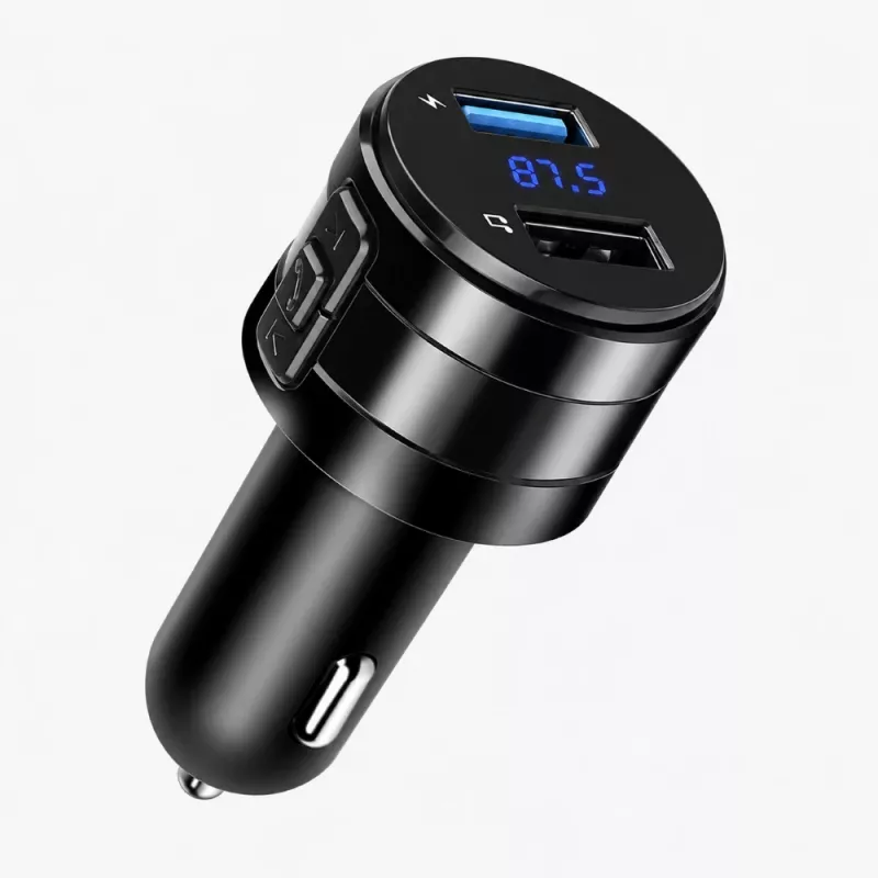 EXTRALINK Transmissor FM Bluetooth com Carregador 2x USB, Kit Mãos-Livres, Preto