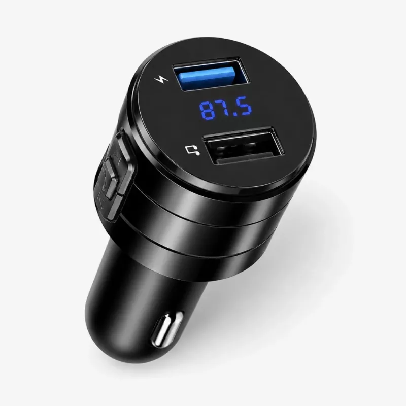 EXTRALINK Transmissor FM Bluetooth com Carregador 2x USB, Kit Mãos-Livres, Preto