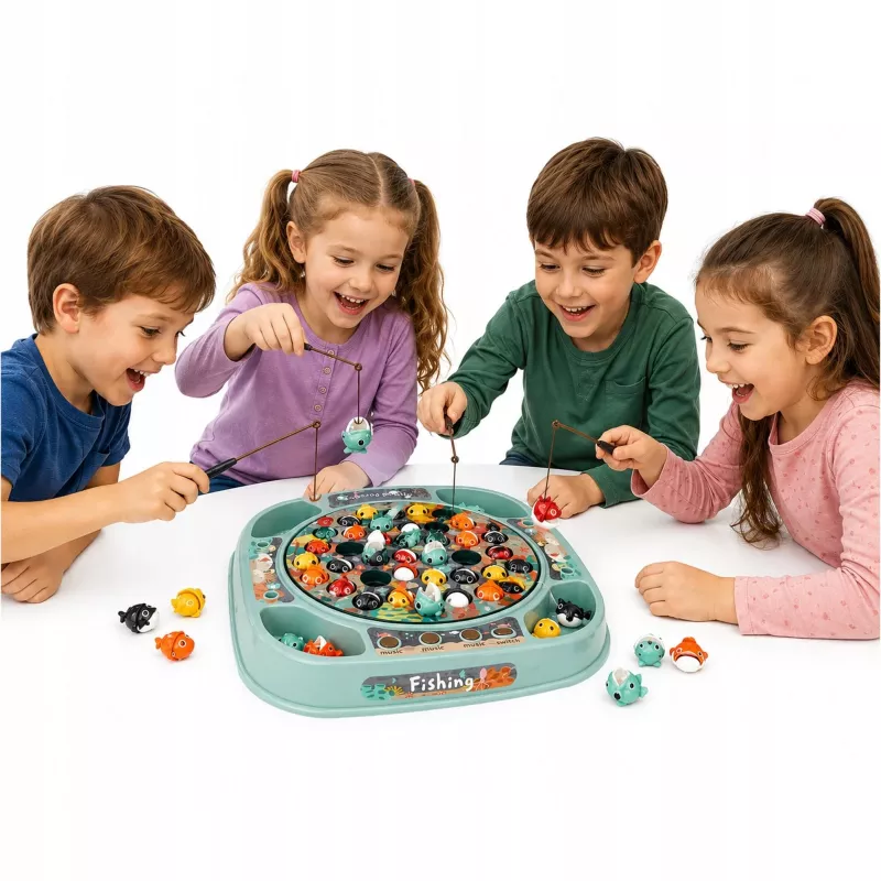 EXTRALINK Jogo de pesca Jogo de destreza 45 peixes + 4 canas de pesca música