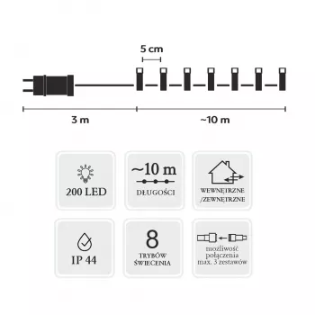 Fita de luzes LED Extralink 200 LEDs branco frio 10m + 3m IP44 interior/exterior