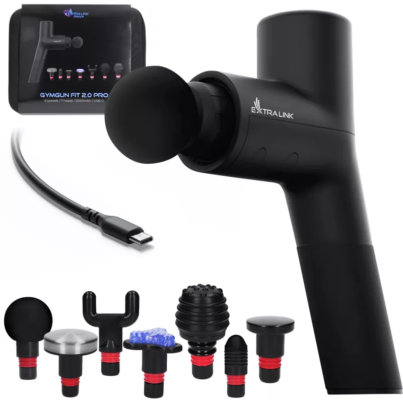 Pistola de massagem Extralink Massage Gymgun Fit 2.0 Pro, 7 acessórios, 6 modos