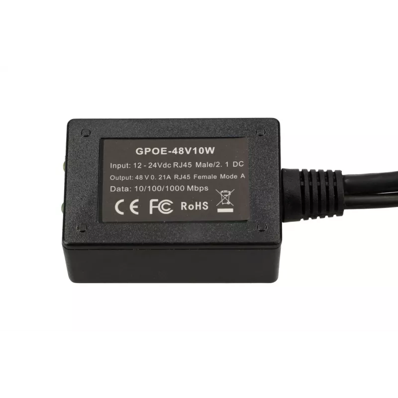 Extralink Inversor PoE 1 porta, entrada 1x 1000Mb/s RJ45/fêmea 10-30V, saída 48V
