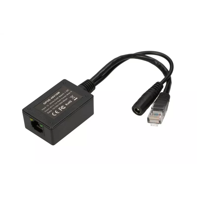 Extralink Inversor PoE 1 porta, entrada 1x 1000Mb/s RJ45/fêmea 10-30V, saída 48V