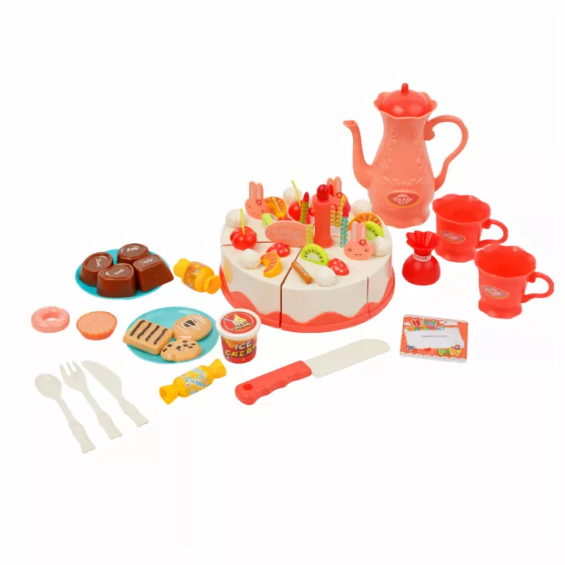 EXTRALINK TOYS Conjunto de brincar de cortar bolo de aniversário - brinquedo de cozinha de role-play com 37 peças para crianças a partir de 3 anos
