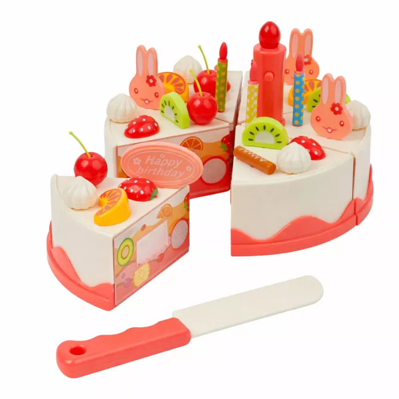 EXTRALINK TOYS Conjunto de brincar de cortar bolo de aniversário - brinquedo de cozinha de role-play com 37 peças para crianças a partir de 3 anos