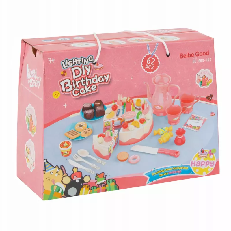 EXTRALINK TOYS Conjunto de brincar de cortar bolo de aniversário - brinquedo de cozinha de role-play com 37 peças para crianças a partir de 3 anos