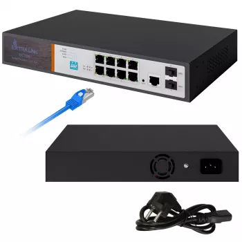 Extralink VICTOR switch gerido 8 portas Gigabit PoE+ com 2 SFP, orçamento 150W, L2+