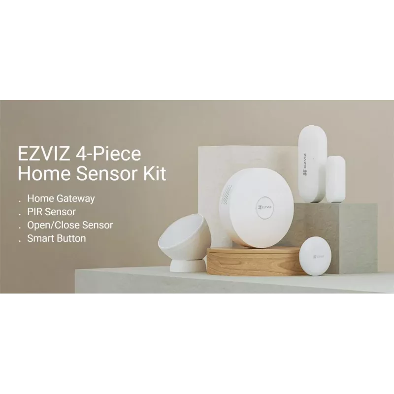 Kit de sensores EZVIZ CS-B1 para casa – gateway Zigbee 3.0, detetor de movimento PIR e sensor de contacto, Wi-Fi, sirene de 90 dB, branco