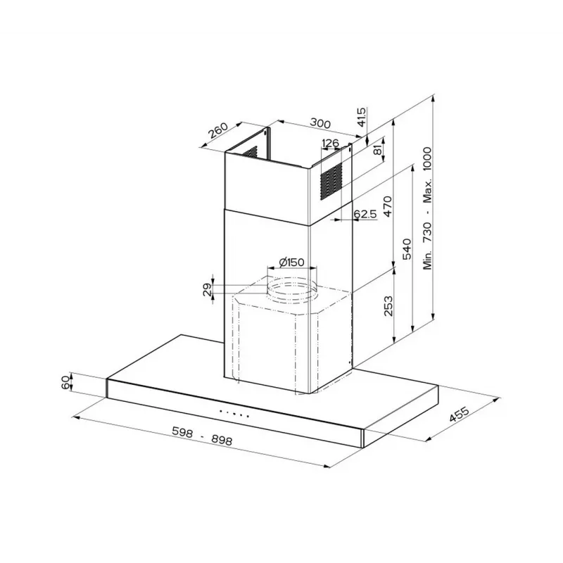 Faber Stilo Glass Smart A90 exaustor de parede, 90 cm, 690 m³/h, classe energética B, LED, preto/aço inoxidável