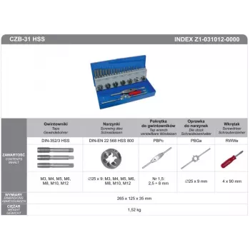 FANAR Conjunto de Machos de Roscar 31 peças M3-M12 CZB-31 HSS