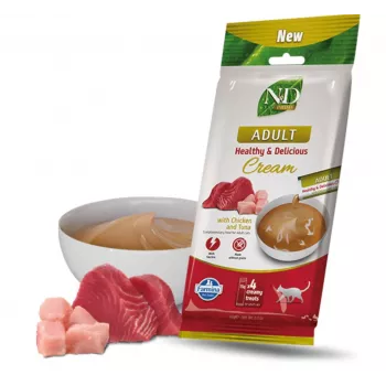 FARMINA N&D Prime Cat Cream with Chicken & Tuna Adult Box – Snack para gatos – 4x15g