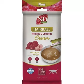 FARMINA N&D Quinoa Cat Hairball Cream with Chicken & Tuna Box – Petisco para gato – 4x15g