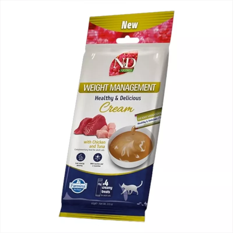 FARMINA N&D Quinoa Cat Weight Management Cream com frango e atum caixa – petisco para gato – 4x15g