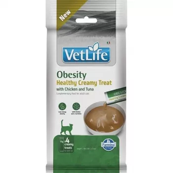 Snack cremoso FARMINA VET LIFE CAT OBESITY com frango e atum 60gr