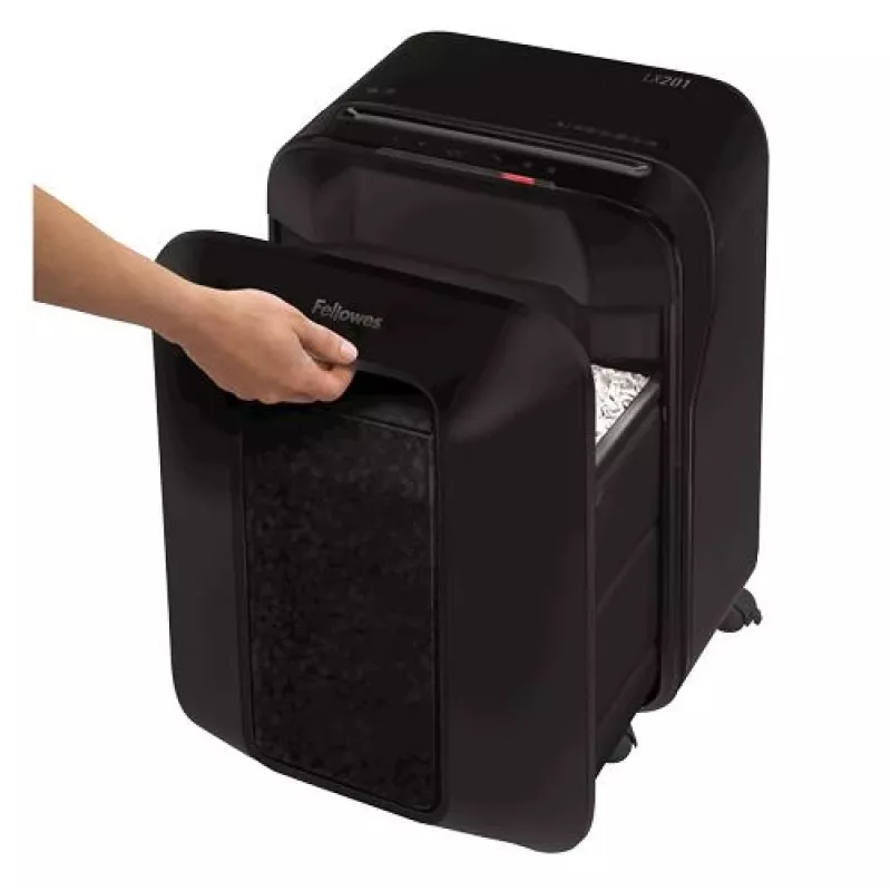 Destruidora de papel Fellowes Powershred LX201 Micro-Cut, preta, 10 folhas, segurança P-5, depósito 22L