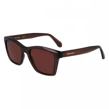 Óculos de sol unissexo FERRAGAMO SF2001S-232 Havana castanho armação quadrada de acetato lentes castanhas 54/20/145 mm