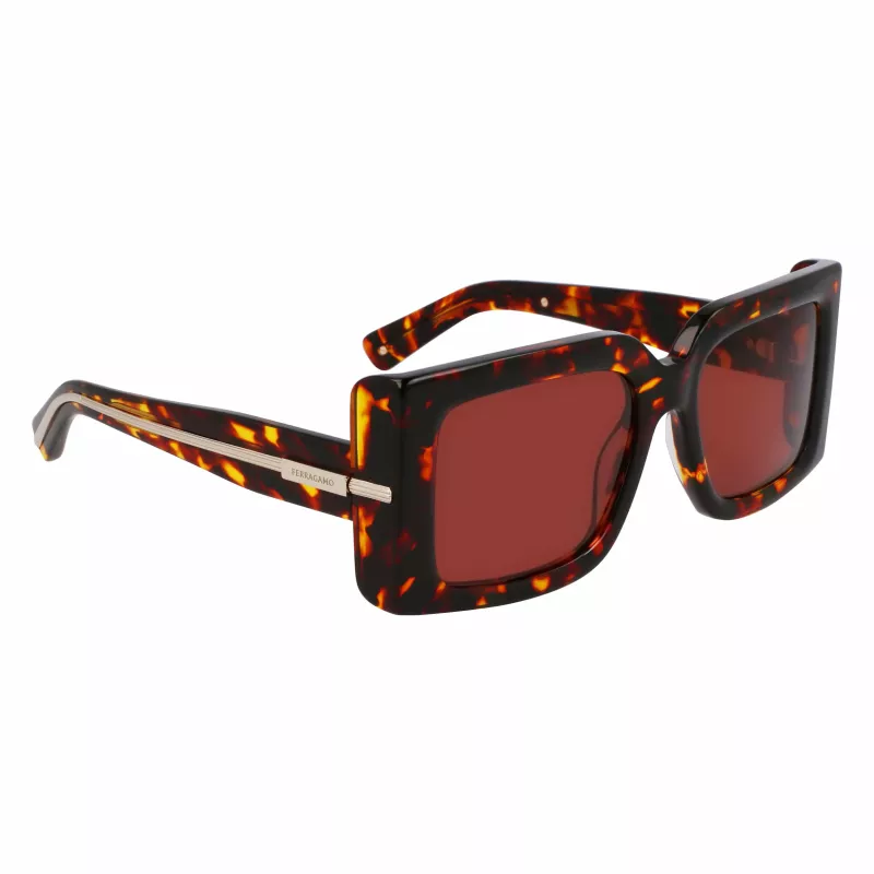 Óculos de sol de mulher FERRAGAMO SF2032S-242 Havana acetato armação retangular lentes castanhas degradê 55/19/140 mm