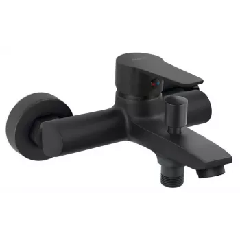 FERRO Rennto BNT1BL Misturadora de banheira de parede de 2 furos, Preto mate, monocomando, latão, cartucho cerâmico 35 mm, alcance do bico 170 mm, distância de ligação 150 mm, G1/2 polegadas
