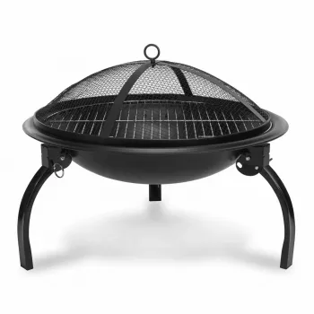FIELDMANN FZG1020 Lareira de jardim, aço, pintado a pó, preto, diâmetro da taça 750 mm, altura 600 mm, com proteção contra faíscas, atiçador e tampa
