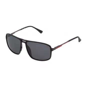 Óculos de sol de homem FILA SF9329-58U28Z - Armação retangular preta mate com lentes de policarbonato fumadas, proteção UV400