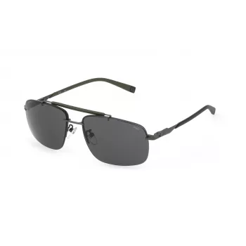 Óculos de sol retangulares de homem FILA SFI210-610627, armação de acetato preto brilhante, lentes de policarbonato cinzento fumado, 61/15/145 mm