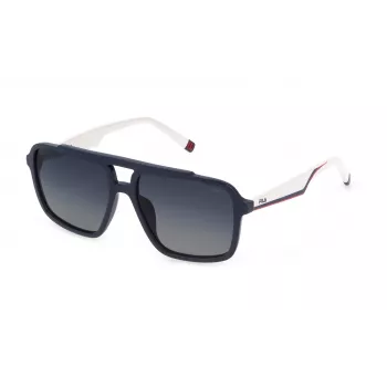 FILA SFI460-57D82P Óculos de sol unissexo, Armação preta, Lentes cinzentas polarizadas, 57 mm