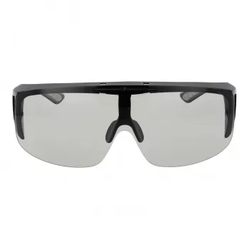 Óculos de sol unissexo FILA SFI126-99U28F estilo escudo armação preta lentes fumadas UV400