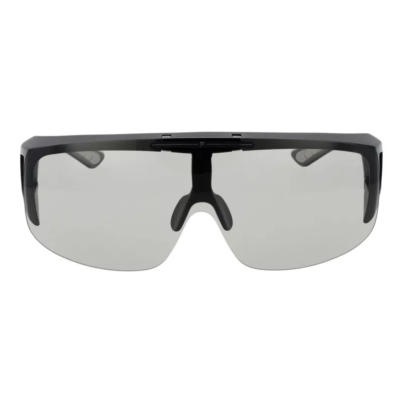 Óculos de sol unissexo FILA SFI126-99U28F estilo escudo armação preta lentes fumadas UV400