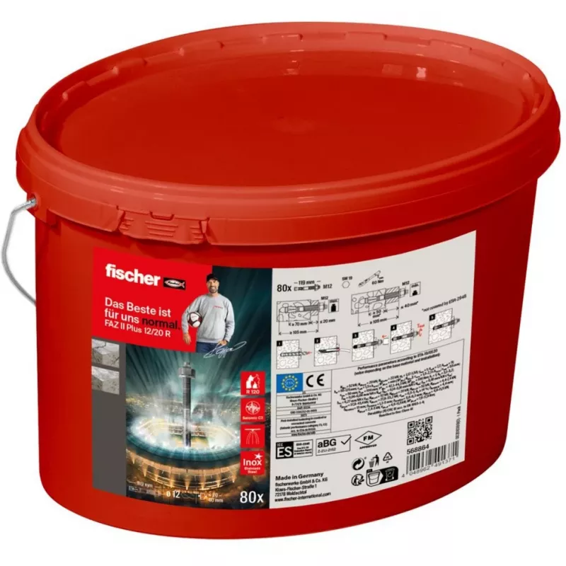 FISCHER Chumbador de ancoragem FAZ II Plus 12/20 R – Aço inoxidável A4, 80 unid. por embalagem