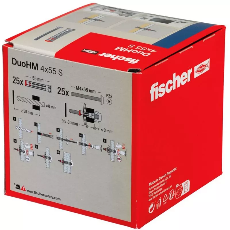 fischer DuoHM 4x55 S PH PZ bucha para parede oca 55 mm, 25 unidades 572920