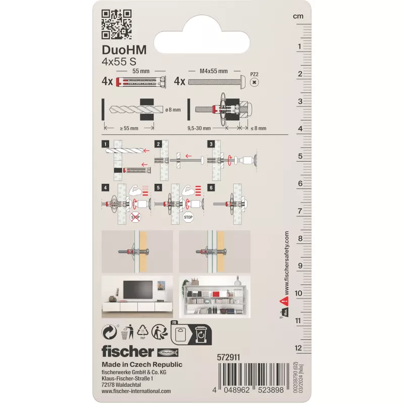Bucha para parede oca Fischer DuoHM 4x55 S PH PZ 55 mm 4 unid. 572911