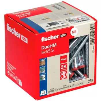 fischer DuoHM 5x55 S PH PZ Bucha para parede oca 55 mm, 25 unidades 572921