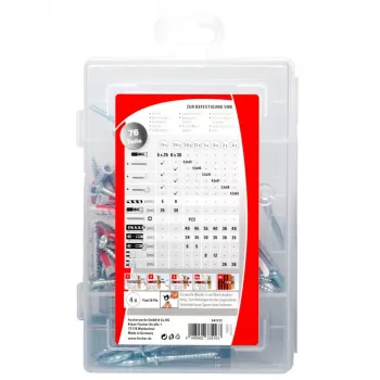 Fischer DuoPower 547212 Conjunto de buchas e parafusos para mudanças, 76 peças