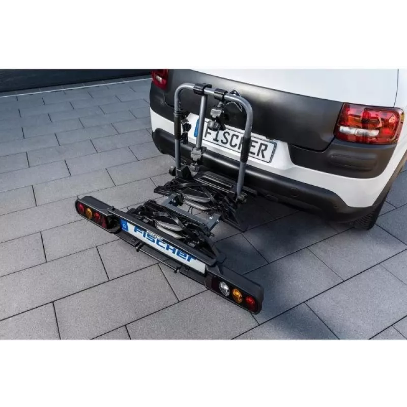 Porta-bicicletas traseiro Fischer ProlineEvo 2 para 2 bicicletas, 60 kg, rebatível, iluminação LED