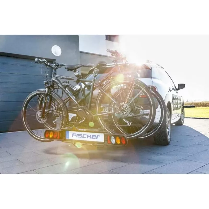 Porta-bicicletas traseiro Fischer ProlineEvo 2 para 2 bicicletas, 60 kg, rebatível, iluminação LED