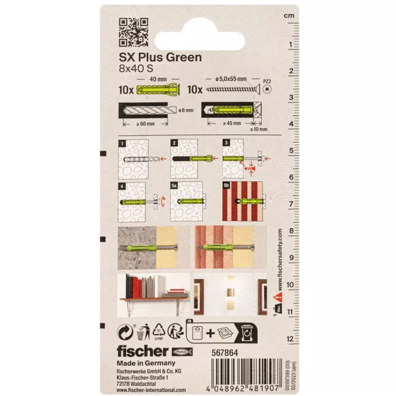 Bucha de expansão Fischer SX Plus Green 8x40 S K com parafuso, 10 unid. (567864)