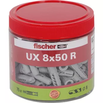 Bucha universal Fischer UX 8x50 R com rebordo - 75 unidades em caixa 531026